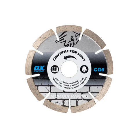 OX Contractor Diamond Blade - Mortar Raking - 115/22.23mm